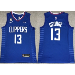 Men Los Angeles Clippers 13 Paul George Royal With NO 6 Patch Stitched Jersey