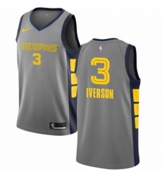 Mens Nike Memphis Grizzlies 3 Allen Iverson Swingman Gray NBA Jersey City Edition 