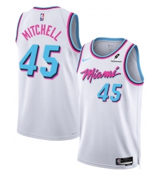 Men Miami Heat 45 Davion Mitchell White 2025 City Edition Stitched Basketball Jersey