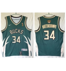 Men Bucks 34 Giannis Antetokounmpo Green Nike 2021 Earned Edition NBA Finals Champions Swingman Jersey