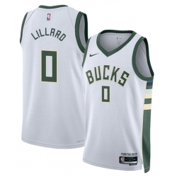 Men Milwaukee Bucks 0 Damian Lillard White Association Edition Stitched Basketball Jersey