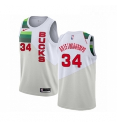 Mens Nike Milwaukee Bucks 34 Giannis Antetokounmpo White Swingman Jersey Earned Edition