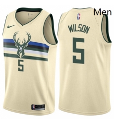 Mens Nike Milwaukee Bucks 5 D J Wilson Swingman Cream NBA Jersey City Edition 