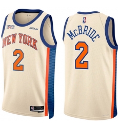 Men New Yok Knicks 2 Miles McBride White Cream City Edition Stitched Basketball Jersey Men New Yok Knicks 2 Miles McBride White Cream City Edition Stitched Basketball Jersey