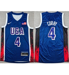 Men USA Basketball 4 Stephen Curry Navy 2024 Olympics Stitched Jersey 036