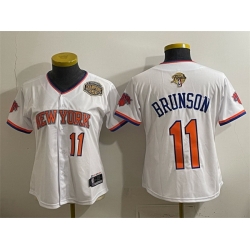 Women New York Knicks  11 Jalen Brunson White 2026 Finals   Eastern Conference Champions Patch Stitched Baseball Jersey