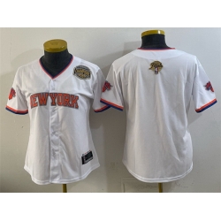 Women New York Knicks Blank White 2026 Finals   Eastern Conference Champions Patch Stitched Baseball Jersey