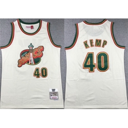 Men Oklahoma City Thunder 40 Shawn Kemp Mitchell Ness Cream SuperSonics Stitched Jersey