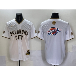 Men Oklahoma City Thunder Team Big Logo White Gold 2025 Finals Vapor Stitched Baseball Jersey