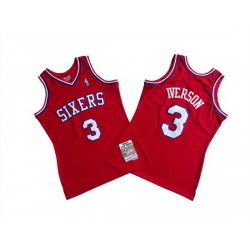 Men Philadelphia 76ers 3 Allen Iverson Red 2002 03 Throwback Stitched Basketball Jersey