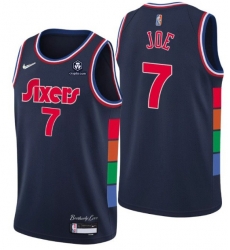 Men Philadelphia 76ers 7 Isaiah Joe 2021 22 City Edition Navy 75th Anniversary Stitched Swingman Jersey