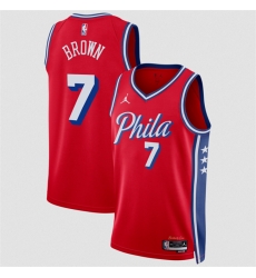 Men Philadelphia 76ers 7 Jaylen Brown Red 2026 Statement Edition Stitched Jersey Men Philadelphia 76ers 7 Jaylen Brown Red 2026 Statement Edition Stitched Jersey
