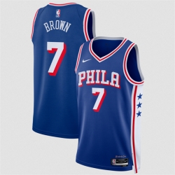 Men Philadelphia 76ers  7 Jaylen Brown Royal 2026 Icon Edition Stitched Jersey