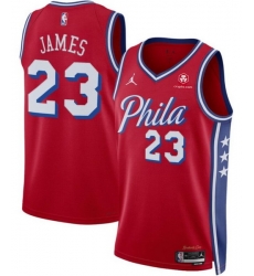 Men Philadelphia 76ers LeBron James Red 2026 Statement Edition With Patch Stitched Jersey Men Philadelphia 76ers LeBron James Red 2026 Statement Edition With Patch Stitched Jersey