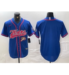 Men Philadelphia 76ers Team Big Logo Royal Cool Base Stitched Baseball Jersey 1