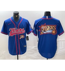 Men Philadelphia 76ers Team Big Logo Royal Cool Base Stitched Baseball Jerseys