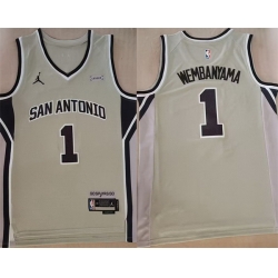 Men San Antonio Spurs 1 Victor Wembanyama Silver 2025 26 Statement Edition Stitched Basketball Jersey