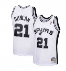 Men San Antonio Spurs 21 Tim Duncan White 1998 99 Throwback Basketball Jersey