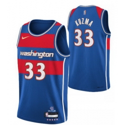 Men's Washington Wizards #33 Kyle Kuzma 75th Anniversary 2021 2022 Blue City Edition Swingman Stitched Jersey