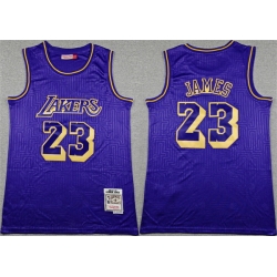 Men Los Angeles Lakers 23 LeBron James Purple Thowback Stitched Basketball Jersey