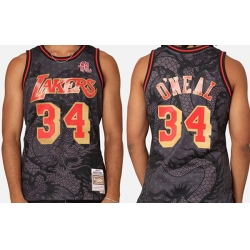 Men Los Angeles Lakers 34 Shaquille O 27Neal  27 96 97 Year Of The Dragon Swingman Stitched Basketball Jersey