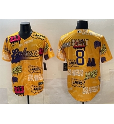 Men Los Angeles Lakers 8 Kobe Bryant Yellow Limited Stitched Baseball Jersey Men Los Angeles Lakers 8 Kobe Bryant Yellow Limited Stitched Baseball Jersey