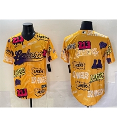 Men Los Angeles Lakers Team Big Logo Yellow Limited Stitched Baseball Jersey 1 Men Los Angeles Lakers Team Big Logo Yellow Limited Stitched Baseball Jersey 1