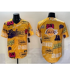Men Los Angeles Lakers Team Big Logo Yellow Limited Stitched Baseball Jersey 2 Men Los Angeles Lakers Team Big Logo Yellow Limited Stitched Baseball Jersey 2