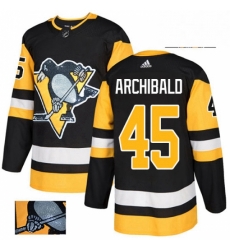 Mens Adidas Pittsburgh Penguins 45 Josh Archibald Authentic Black Fashion Gold NHL Jersey 