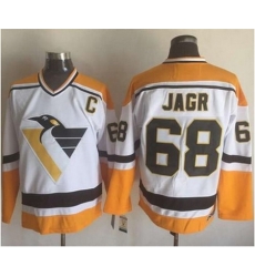 Penguins #68 Jaromir Jagr WhiteYellow CCM Throwback Stitched NHL Jersey