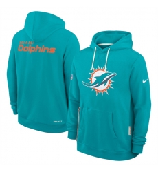 Men Miami Dolphins Aqua Sideline Standard Issue Initial Home Dri FIT Pullover Hoodie