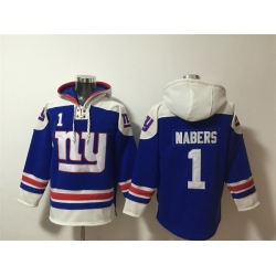 Men New York Giants 1 Malik Nabers Blue Ageless Must Have Lace Up Pullover Hoodie