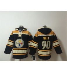 Men Pittsburgh Steelers 90 T J Watt Black Ageless Must Have Lace Up Pullover Hoodie Men Pittsburgh Steelers 90 T J Watt Black Ageless Must Have Lace Up Pullover Hoodie
