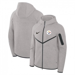 Men Pittsburgh Steelers Gray Tech Fleece Full Zip Windrunner Hoodie