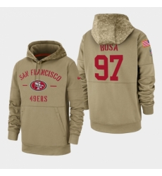 Mens San Francisco 49ers 97 Nick Bosa 2019 Salute to Service Sideline Therma Pullover Hoodie Tan