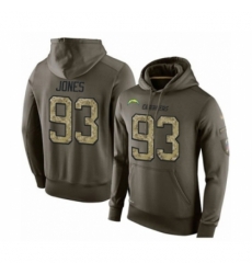 Football Los Angeles Chargers 93 Justin Jones Green Salute To Service Mens Pullover Hoodie