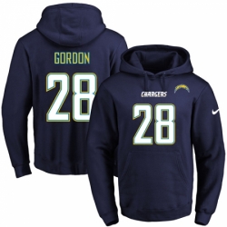 NFL Mens Nike Los Angeles Chargers 28 Melvin Gordon Navy Blue Name Number Pullover Hoodie