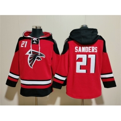 Men Atlanta Falcons 21 Deion Sanders Red Ageless Must Have Lace Up Pullover Hoodie