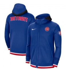 Men Detroit Pistons Nike 75th Anniversary Performance Showtime Full Zip Hoodie Jacket Blue Men Detroit Pistons Nike 75th Anniversary Performance Showtime Full Zip Hoodie Jacket Blue