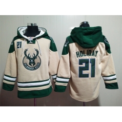 Men's Milwaukee Bucks #21 Jrue Holiday Cream Hoody