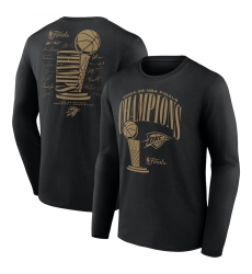 Men Oklahoma City Thunder Black 2025 Finals Champions Double Dribble Long Sleeve T Shirt Men Oklahoma City Thunder Black 2025 Finals Champions Double Dribble Long Sleeve T Shirt