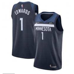 Men Minnesota Timberwolves 1 Anthony Edwards Navy Icon Edition 75th Anniversary Swingman Stitched Jersey