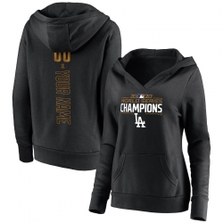 Women Los Angeles Dodgers Women 2020 World Series Champions Custom V Neck Pullover Hoodie Black