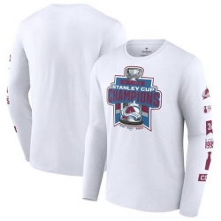 Men Colorado Avalanche White 3 Time Stanley Cup Champions Long Sleeve T Shirt