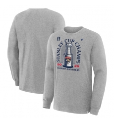 Men Florida Panthers Heather Gray 2025 Stanley Cup Champions Locker Room Long Sleeve T Shirt Men Florida Panthers Heather Gray 2025 Stanley Cup Champions Locker Room Long Sleeve T Shirt
