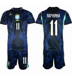 Youth Brazil 2026 FIFA World Cup Blue Away Soccer Jersey RAPHINHA #11 Youth Brazil 2026 FIFA World Cup Blue Away Soccer Jersey RAPHINHA #11