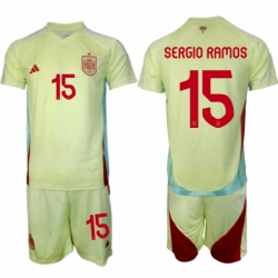 Men Spain Team 15 Sergio Ramos 2024 25 Yellow Away Soccer Jersey Suit