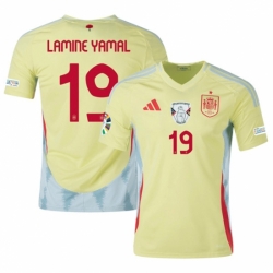 Men Spain Team 19 Lamine Yamal Yellow 2024 Away Soccer Jersey