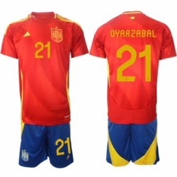 Men Spain Team 21 Mikel Oyarzabal 2024 25 Red Home Soccer Jersey Suit