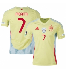 Men Spain Team 7 Alvaro Morata Yellow 2024 Away Soccer Jersey